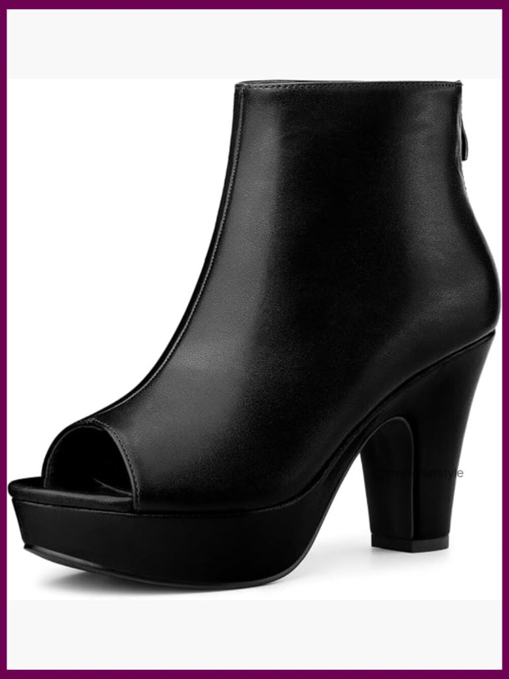 Peep Toe Ankle Boots Back Zip Chunky Heel Platform Faux Leather Booties